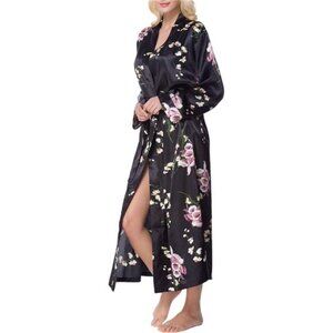 Women's Satin Kimono Robe - Long Classic Satin Lounge Bathrobe